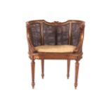 NINETEENTH-CENTURY CARVED GILTWOOD BERGERE WINDOW SEAT with ribbon and floral carved decoration,