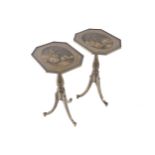 PAIR OF LATE NINETEENTH-CENTURY SNAP TOP OCCASIONAL TABLES each decorated en grisaille with