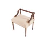 NINETEENTH-CENTURY MAHOGANY PARCEL GILT AND UPHOLSTERED SEAT the rectangular stuff-over seat,