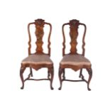 PAIR OF EIGHTEENTH-CENTURY WALNUT AND MARQUETRY CHAIRS, CIRCA 1720 each with a tall profusely inlaid