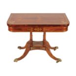 REGENCY PERIOD ROSEWOOD AND BRASS INLAID CARD TABLE, CIRCA 1810 the rectangular top with rounded