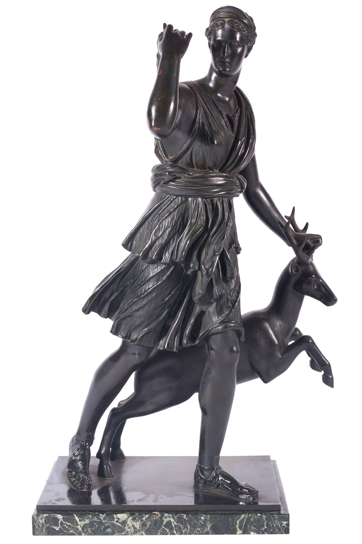 NINETEENTH-CENTURY FRENCH SCHOOL After Houdin. Diana the huntress and stag. Raised on a marble base. - Image 2 of 2