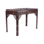 GEORGE III PERIOD MAHOGANY CHIPPENDALE SILVER TABLE the rectangular top, below a pierced fretwork