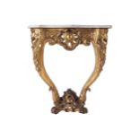 NINETEENTH-CENTURY CARVED GILTWOOD CONSOLE TABLE the serpentine shaped white marble top above a