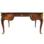 NINETEENTH-CENTURY ORMOLU MOUNTED KINGWOOD BUREAU PLAT the rectangular tooled leather inset top