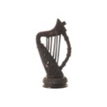 NINETEENTH-CENTURY KILLARNEY BOG-OAK HARP decorated with shamrocks 15 cm. high Worldwide shipping