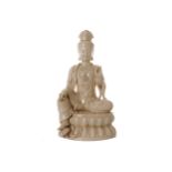 CHINESE BLANC DE CHINE FIGURE OF GUANYIN seated on a lotus cushion, holding a scepter in one hand 40