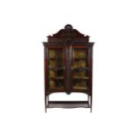 EDWARDIAN PERIOD MAHOGANY DISPLAY CABINET with two glased doors enclosing velvet lined shelves,