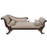 IRISH REGENCY PERIOD DOUBLE END CHAISE LONGUE raised on sabre legs, terminating on bronze feet and