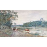 JOHN MACPHERSON (IRISH, FL.1858-1884) Landscape with cattle Watercolour 30.5 x 54 cm. Worldwide