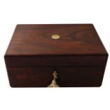 REGENCY PERIOD ROSEWOOD VANITY BOX rectangular top with circular serpentine inset, initial plate