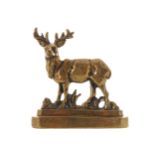 VICTORIAN BRASS DOOR STOP in the form of a stag 20 cm. high; 20 cm. long Worldwide shipping