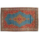 WEST PERSIAN KASHAN RUG with Mehrab design on sky blue ground with ivory border and pole medallion