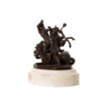 NINETEENTH-CENTURY EUROPEAN CLASSICAL MILITARY ACTION BRONZE GROUP raised on a marble base 20 cm.