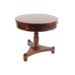 REGENCY PERIOD MAHOGANY REVOLVING DRUM TABLE the circular cross banded top, above a series of real