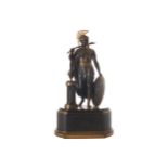 NINETEENTH-CENTURY FRENCH PARCEL-GILT BRONZE SCULPTURE OF A ROMAN SOLDIER mounted on an oval break-