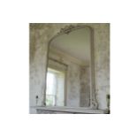 NINETEENTH-CENTURY OVER MANTLE MIRROR the arched rectangular plate within a moulded and painted