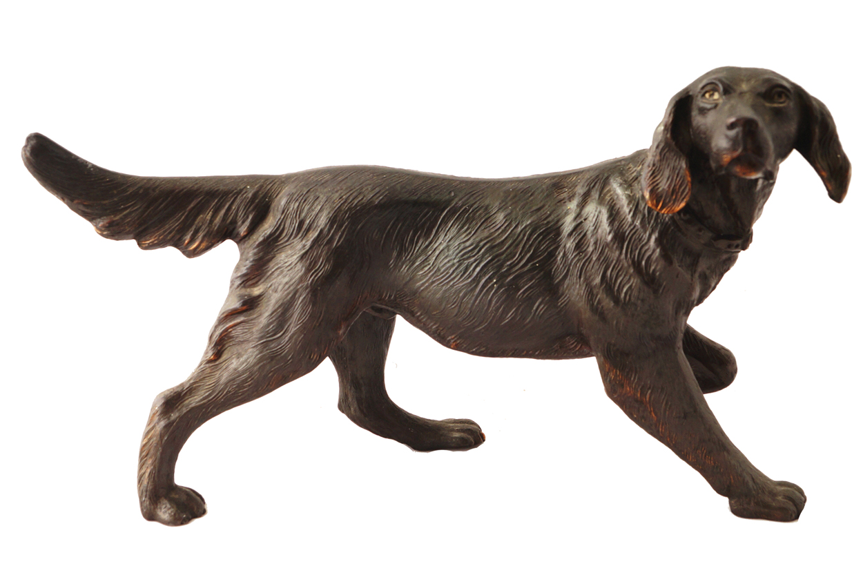 LATE NINETEENTH-CENTURY BRONZE SCULPTURE of a red setter. 30 cm. wide; 19 cm. deep; 67 cm. high