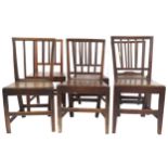 HARLEQUIN SET OF EIGHT EIGHTEENTH-CENTURY PERIOD OAK DINING CHAIRS each with a railed back, above