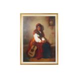 EMILE CHAESRAK Portrait of a Spanish lady with a guitar Signed oil on canvas 95 x 33 cm. Worldwide