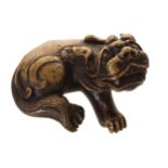 CHINESE QING PERIOD BRONZE SCROLL WEIGHT in the form of a fo dog 6 cm. long Worldwide shipping