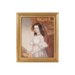 ENGLISH SCHOOL Portrait of a girl Oil on canvas the superstructure with a cavetto moulded crown,