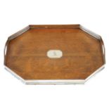 SHEFFIELD SILVER PLATED AND OAK GALLERY TRAY 61 x 43 cm. Worldwide shipping available. Contact