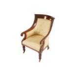 REGENCY PERIOD MAHOGANY AND UPHOLSTERED LIBRARY CHAIR, CIRCA 1820 the deep buttoned spoon back above