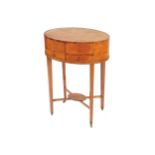 SHERATON PERIOD SATINWOOD AND CROSSBANDED OCCASIONAL TABLE, CIRCA 1790 the oval shaped top above a