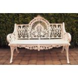 HEAVY CAST IRON GOTHIC ARCHED GARDEN BENCH raised on scroll ends 110 high; 130 wide; 50 deep