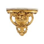 PAIR OF NINETEENTH-CENTURY CARVED GILTWOOD WALL BRACKETS each with an elliptical marble shaped