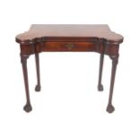 GEORGE II PERIOD MAHOGANY BOXWOOD INLAID CARD TABLE the rectangular top with eared corners to the