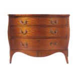 EIGHTEENTH-CENTURY PERIOD SATINWOOD CHIPPENDALE SERPENTINE COMMODE of three long drawers,