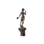 NINETEENTH-CENTURY SPELTOR CLASSICAL FIGURE STANDING ON A LION 80 cm. high Worldwide shipping