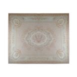 FRENCH AUBUSSON CARPET with ivory rosette medallion 355 x 276 cm. Worldwide shipping available.