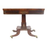 REGENCY PERIOD ROSEWOOD CROSS BANDED AND BRASS STRING INLAID CARD TABLE the rectangular top with