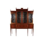 NINETEENTH-CENTURY MAHOGANY AND INLAID SECRETAIRE BOOKCASE, the superstructure with a stepped crown,