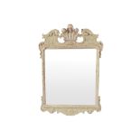 NINETEENTH-CENTURY GILTWOOD AND GESSO FRAMED WALL MIRROR with fleur-de-lys and griffin pediment