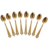 SET OF EIGHT GILDED SWEDISH SILVER COFFEE SPOONS Worldwide shipping available. Contact shipping@