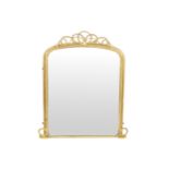 NINETEENTH-CENTURY GILT FRAMED OVERMANTLE MIRROR the rectangular plate with arched top, within a