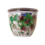 CHINESE SILVER MOUNTED FAMILLE VERTE BRUSH POT Worldwide shipping available. Contact shipping@