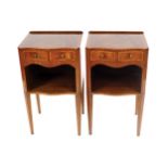 EDWARDIAN PERIOD SHERATON REVIVAL MAHOGANY AND SATINWOOD CROSSBANDED PEDESTALS each of square form