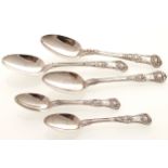 THREE KINGS PATTERN TABLESPOONS and two teaspoons, London 1858 Worldwide shipping available. Contact