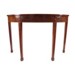 GEORGE III PERIOD MAHOGANY INLAID AND PAINTED DEMI-LUNE CONSOLE TABLE, CIRCA 1790 the shaped