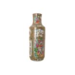 CHINESE QING PERIOD FAMILLE ROSE VASE of cylindrical form with a flared neck, decorated with