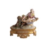 NINETEENTH-CENTURY MEISSEN FIGURAL SALT with polychrome and parcel gilt decoration raised on an oval