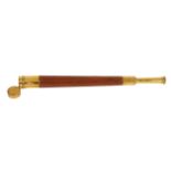 ONE DRAW LEATHER BOUND BRASS CASED TELESCOPE by Pollock Bros. Dublin, inscribed C.I.L. [