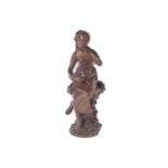 NINETEENTH-CENTURY FRENCH SCHOOL,GIRL KISSING A BIRD Bronze sculpture 77 cm. high Worldwide shipping