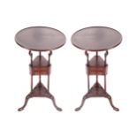 MATCHED PAIR OF GEORGE III MAHOGANY TABLES each with a circular dished top, raised on pillar and