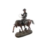 LARGE TWENTIETH-CENTURY BRONZE GROUP huntsman on horse back Worldwide shipping available. Contact